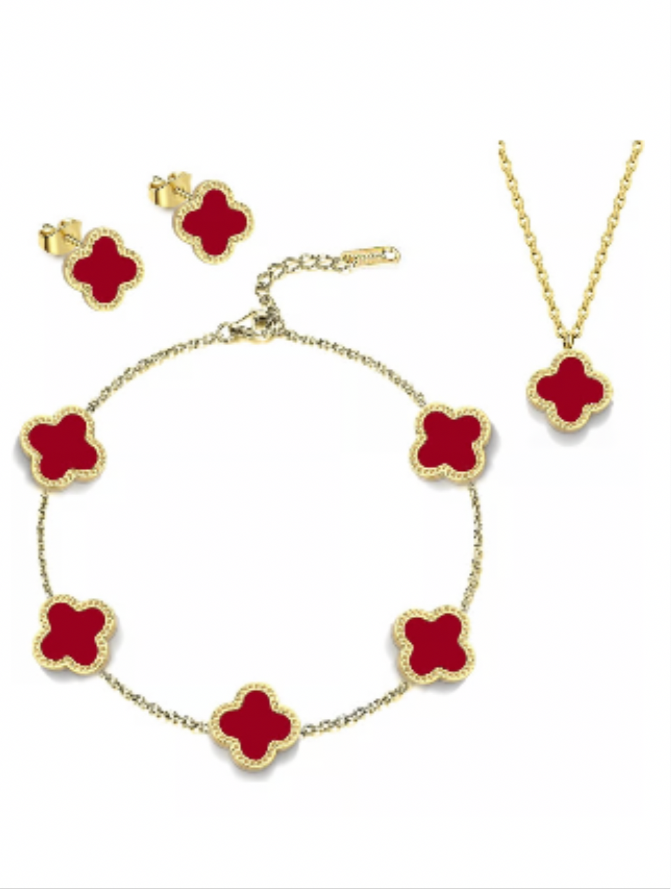 Bracelet , earrings and  necklace with gold plated flower design