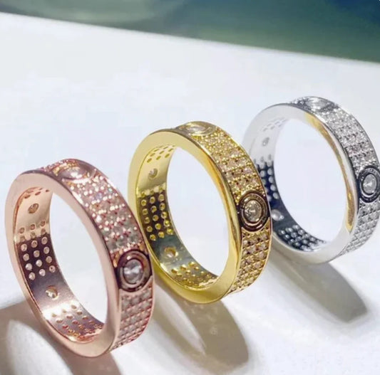 18k gold plated all iced diamond love ring