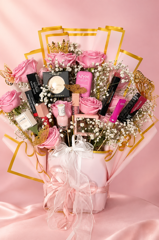 Soft pink theme Customized make up bouquet with 12 products
