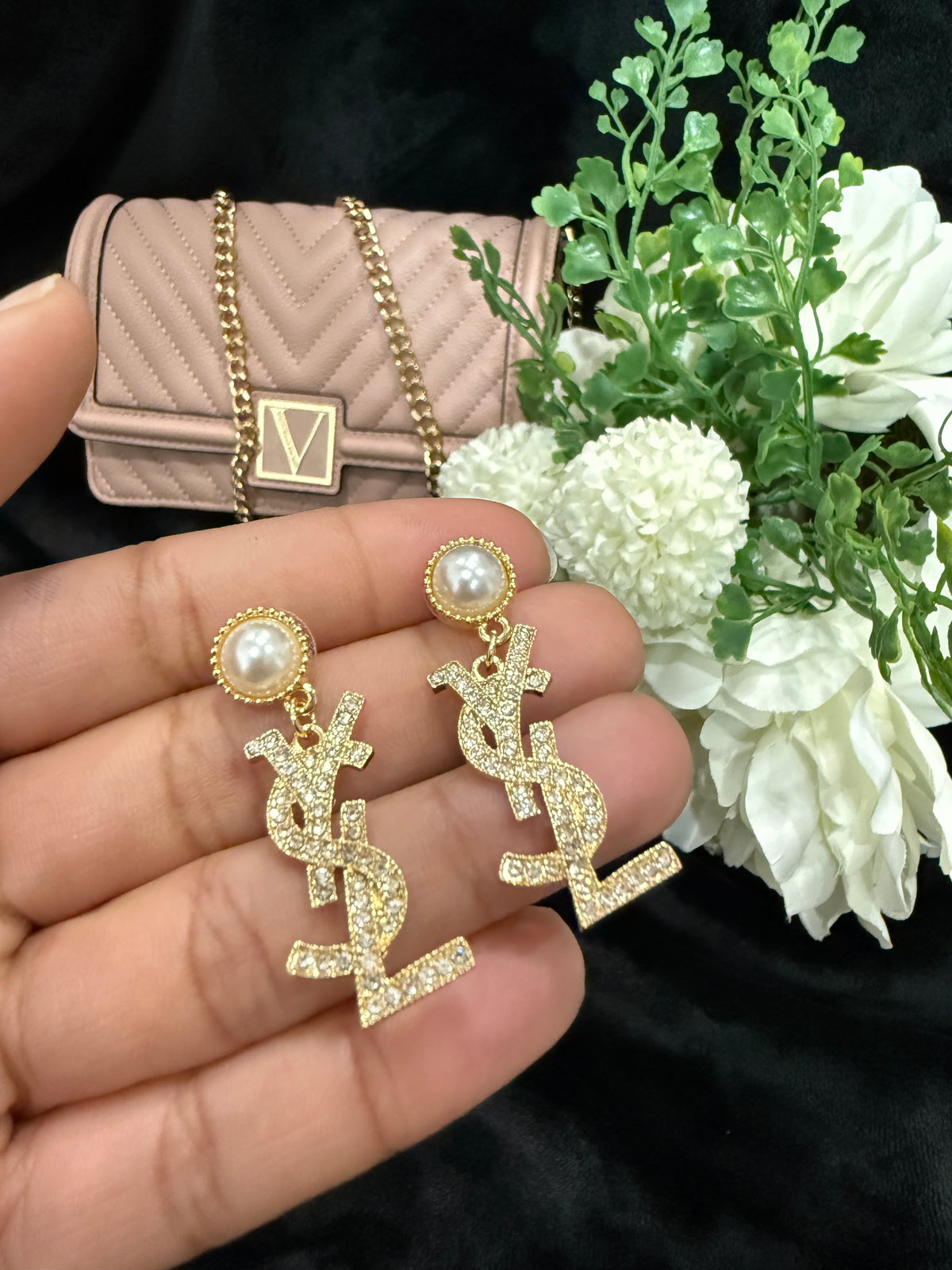 YY gold plated pearl earrings