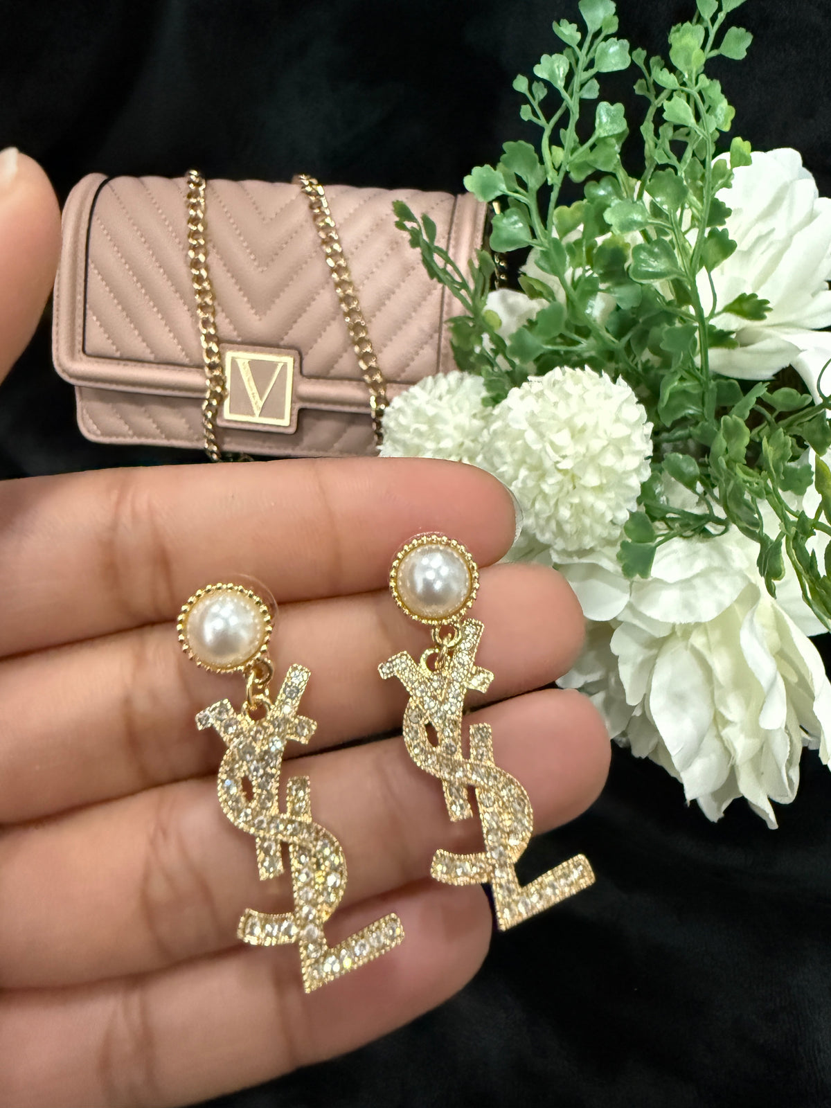 YY gold plated pearl earrings