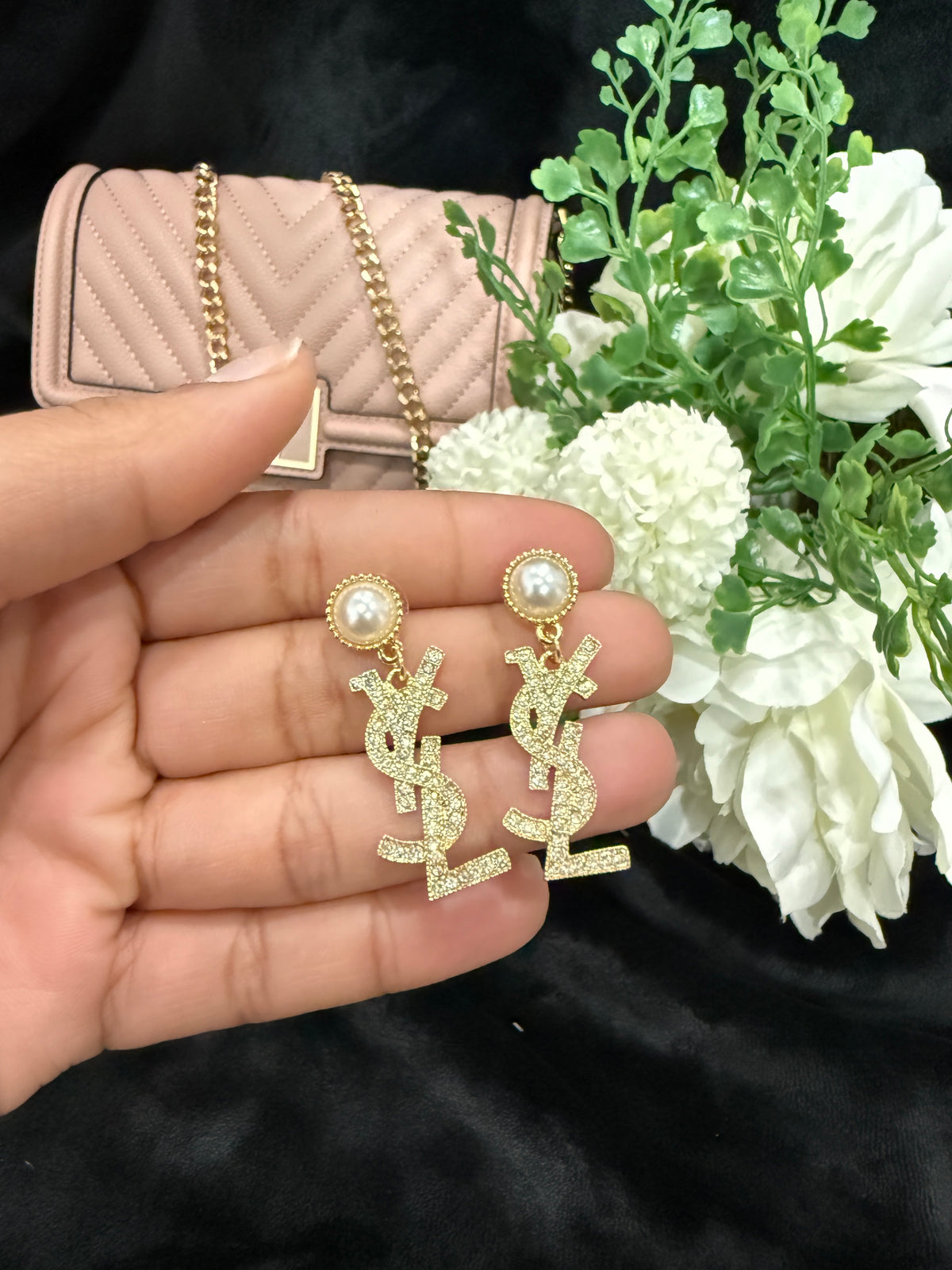 YY gold plated pearl earrings