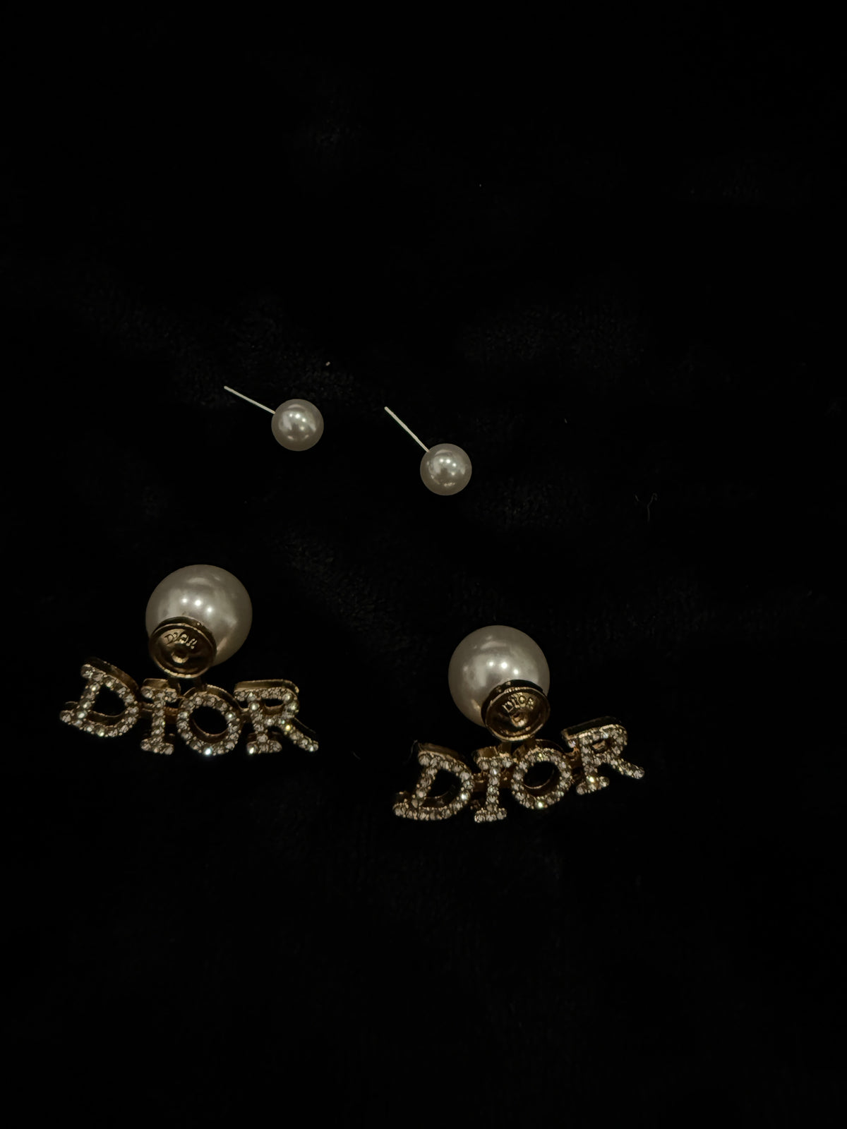 CD pearl logo earrings with premium packaging