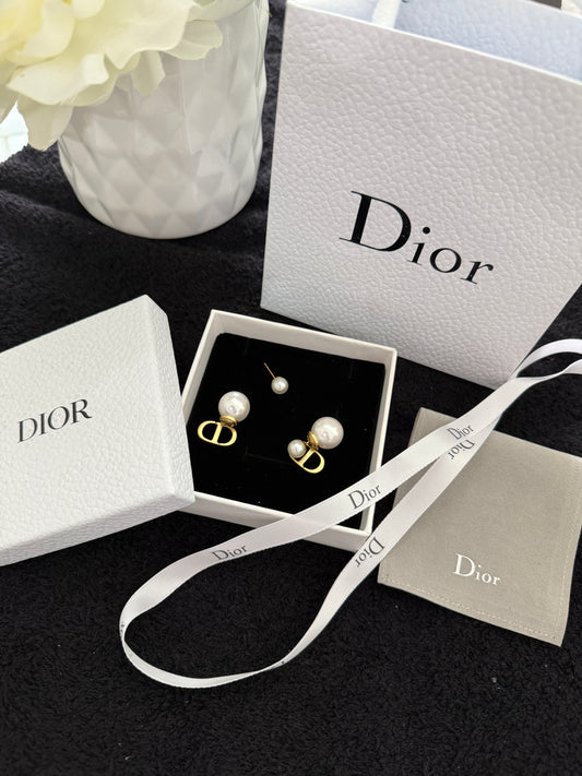 C D pearl earrings with premium packaging
